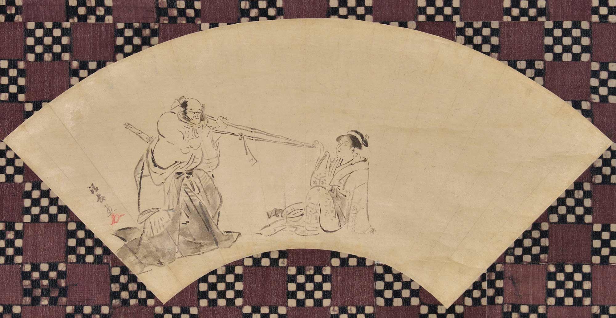 鳥居清長《朝比奈と美女の首引》