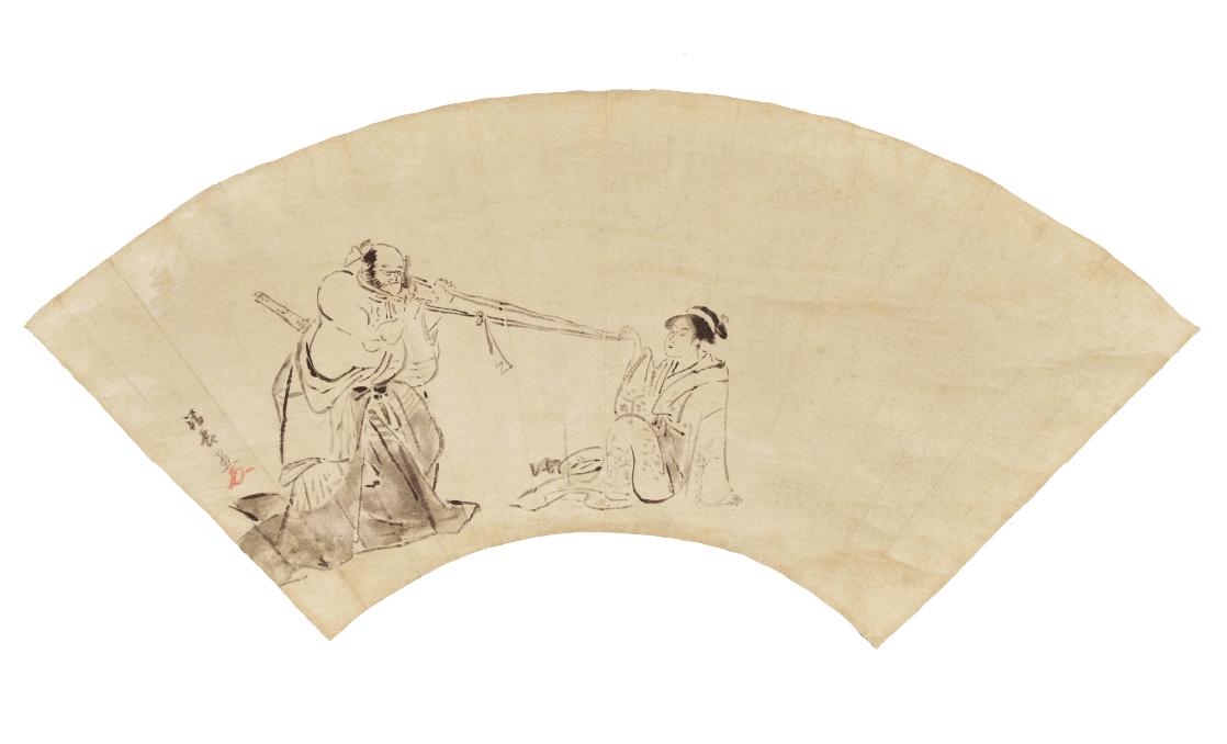鳥居清長《朝比奈と美女の首引》