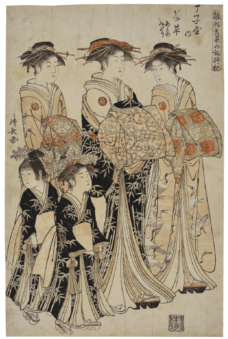 鳥居清長 画/版元:西村屋与八(永壽堂)「雛形若菜の初模様 丁子屋内若草」