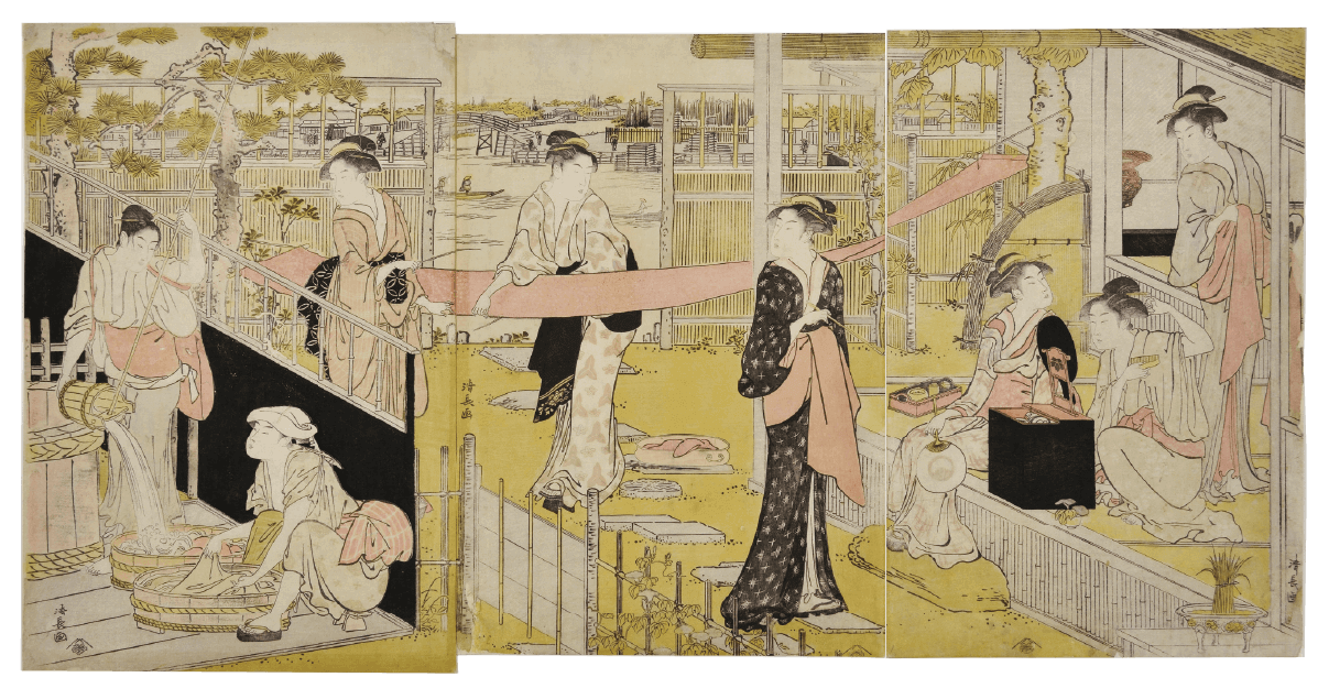 鳥居清長 画/版元:蔦屋重三郎(耕書堂)「洗濯と張り物」